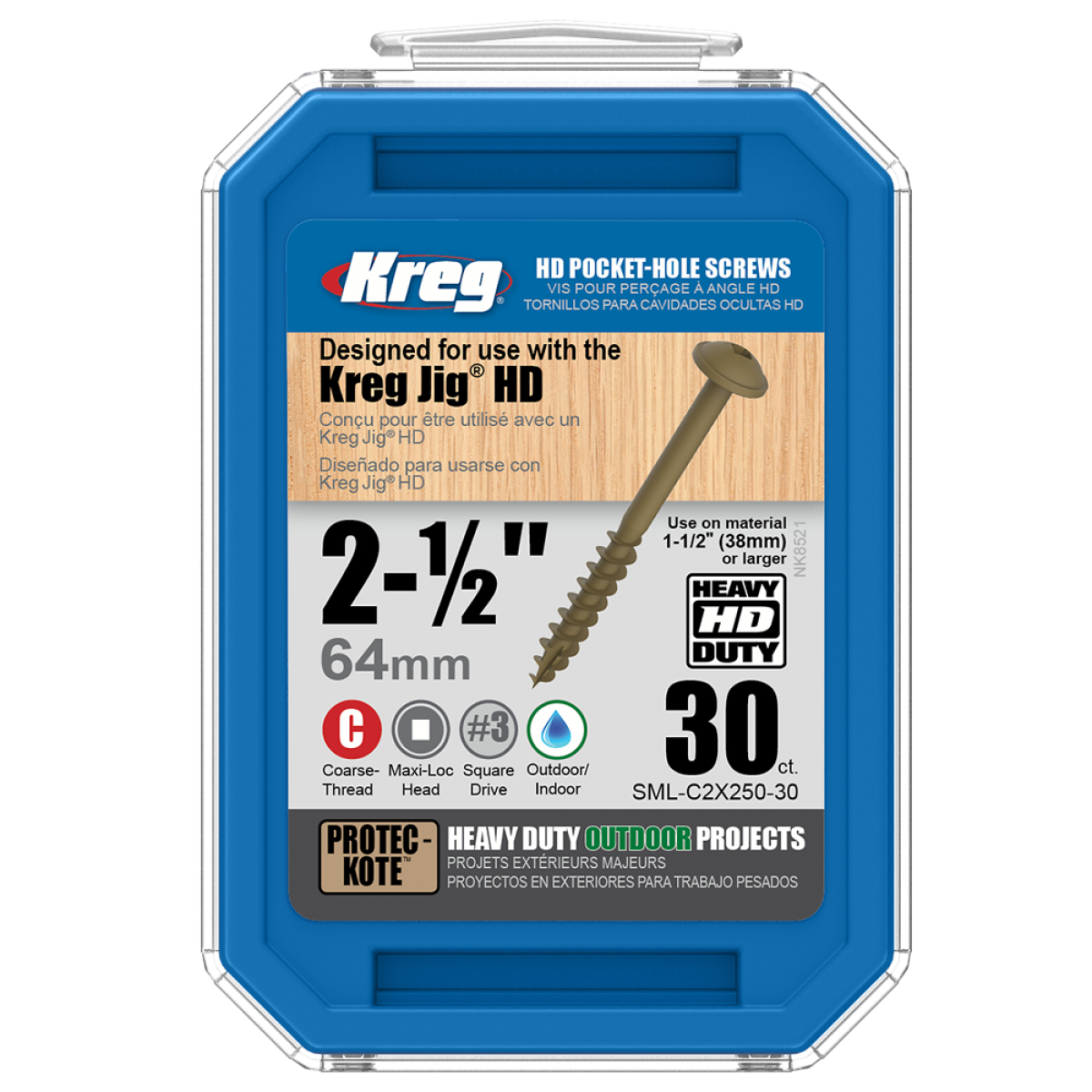 Vis pour guide Kreg Jig HD 64 mm SML-C2X250-30 - Boite de 30 vis