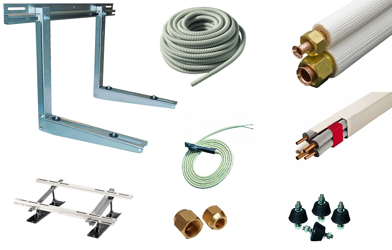 Accessoires pour la pose de climatisation à prix discount : supports, liaisons cuivre, goulottes et évacuation des condensats à prix discount